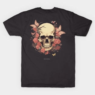 "Floral Whispers: A Skull Adorned with Flowers and Butterflies" T-Shirt